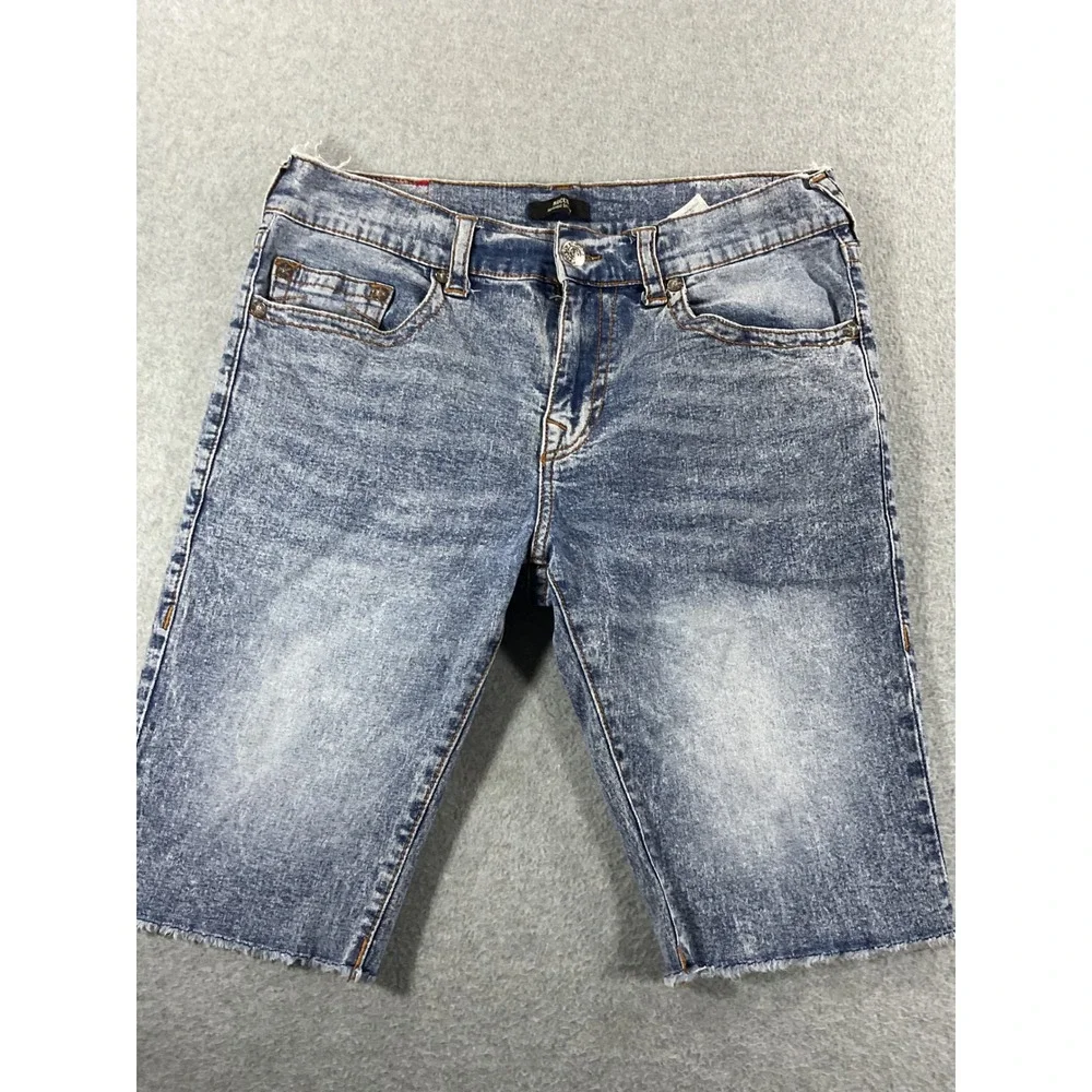 True Religion Rocco Relaxed Skinny Denim Mens 34 Blue Acid Wash Cut Off 1127